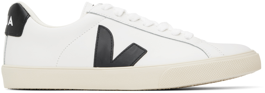 Shop Veja White & Black Esplar Leather Sneakers In Extra White/black
