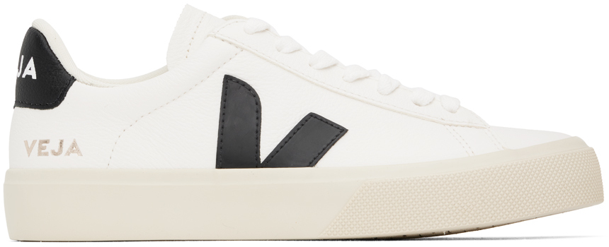 Shop Veja White & Black Campo Chromefree Leather Sneakers In Extra White/black