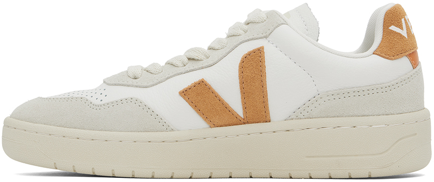 Shop Veja White & Orange V-90 Sneakers In Extra White/umber