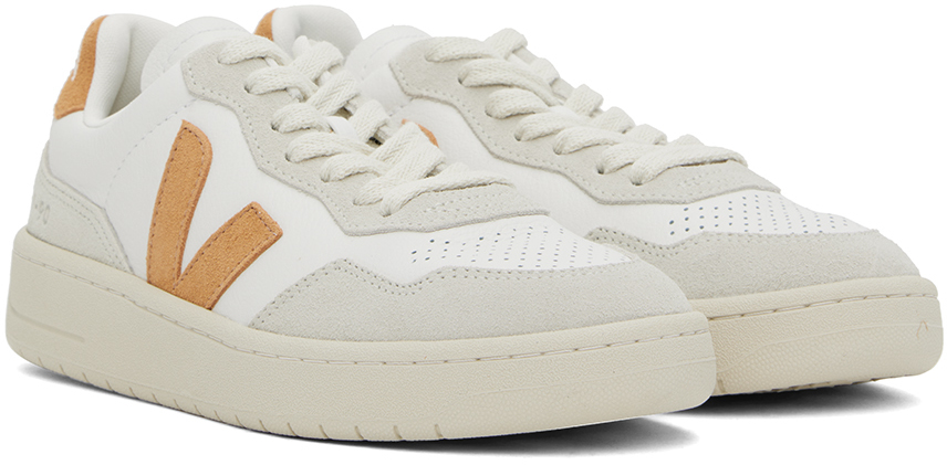 Shop Veja White & Orange V-90 Sneakers In Extra White/umber