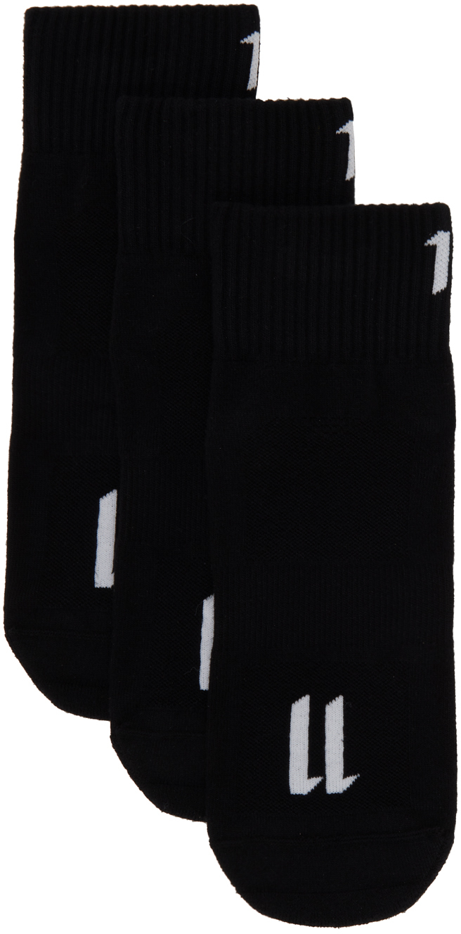 Three-Pack Black Ankle-High Socks