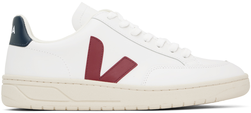 Shop Veja White & Red V-12 Leather Sneakers In Extra-white_mar_naut