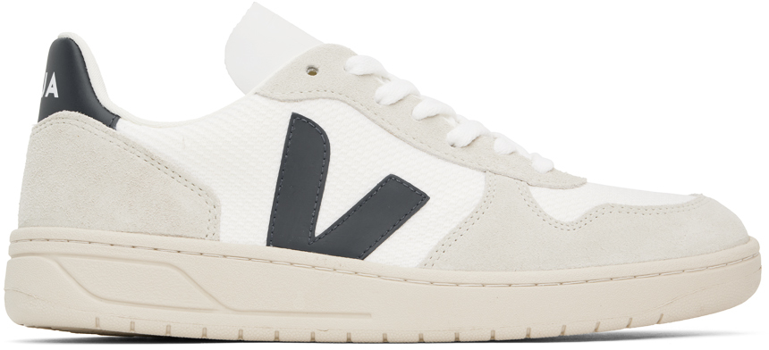 Shop Veja White & Navy V-10 B-mesh Sneakers In White_nautico