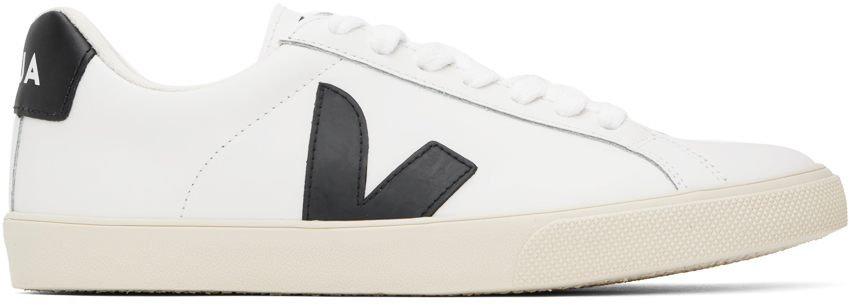 Veja White & Black Esplar Leather Sneakers In Extra-white_black