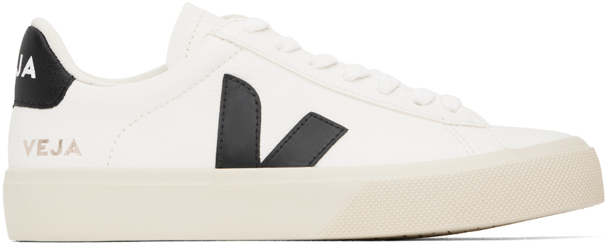 Veja White & Black Campo Chromefree Leather Sneakers In Extra-white_black