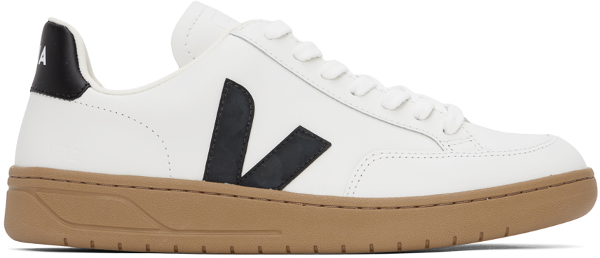 White & Black V-12 Leather Sneakers