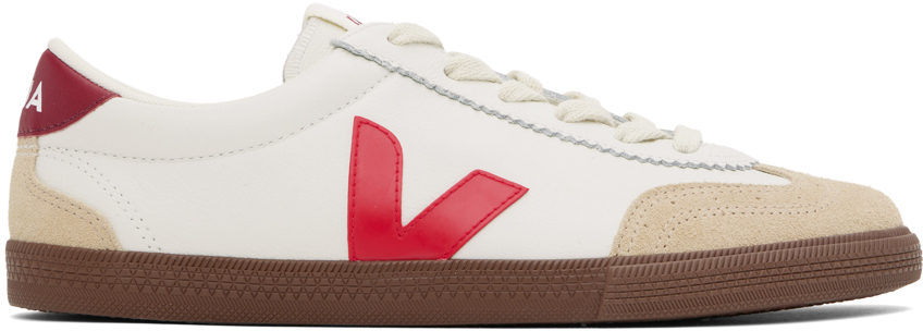 Shop Veja White & Red Volley Leather Sneakers In White_pekin_bark