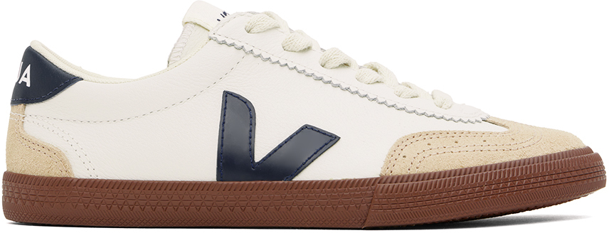 Shop Veja White & Navy Volley Leather Sneakers In White_nautico_bark