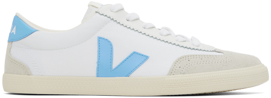 Veja White & Blue Volley Canvas Sneakers In White_aqua