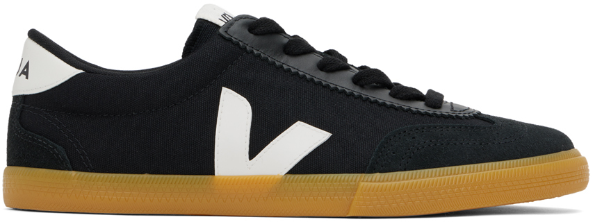 Shop Veja Black & White Volley Canvas Sneakers In Black_white_natural