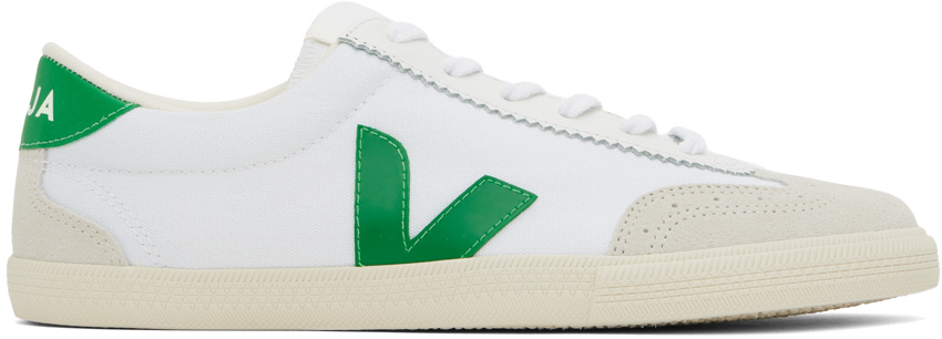 VEJA: White & Green Volley Canvas Sneakers | SSENSE