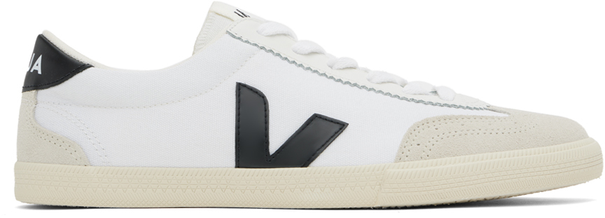 Shop Veja White & Black Volley Canvas Sneakers In White_black