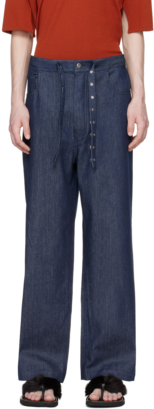 Shop T/sehne Navy Wide-leg Jeans In Indigo Denim