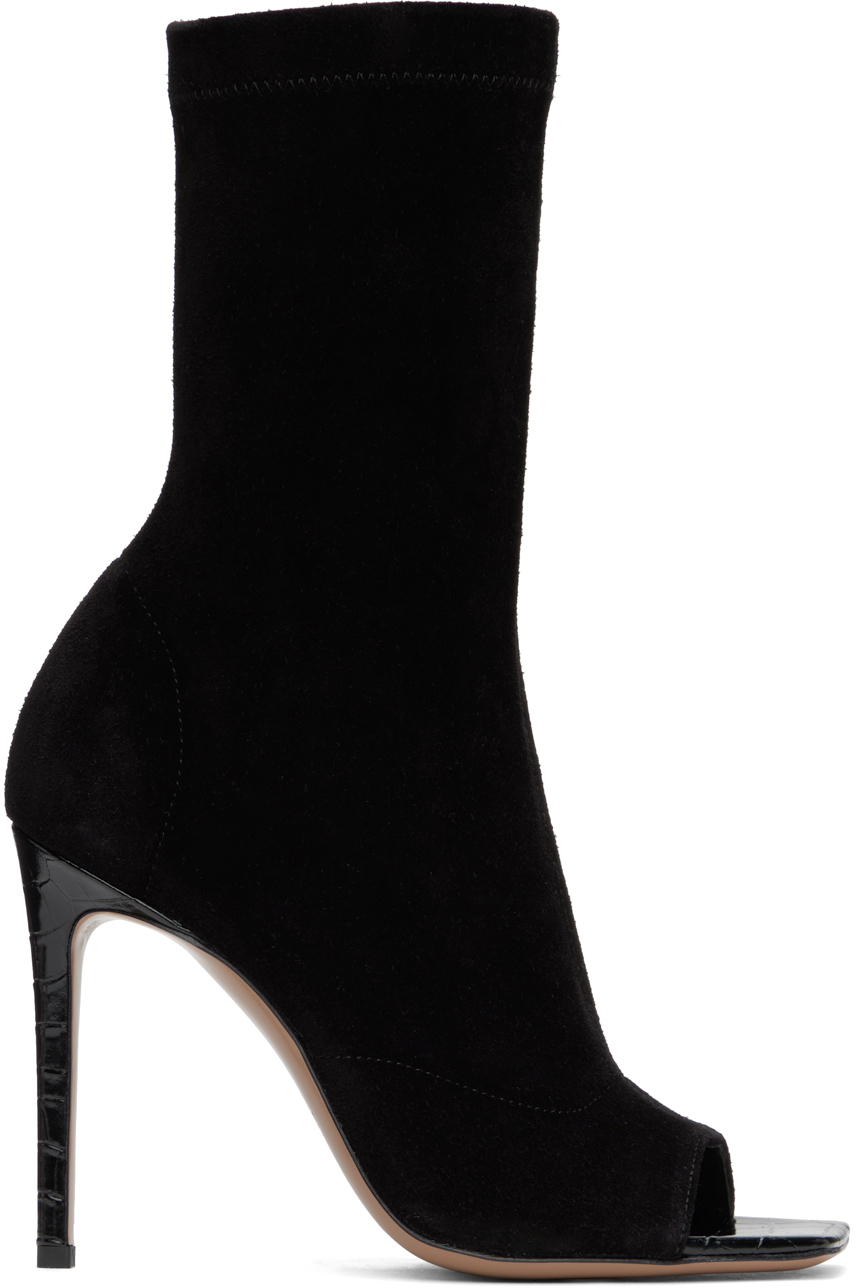 Shop Paris Texas Black Amanda Calf Suede Stretch Ankle Boots In Off Black