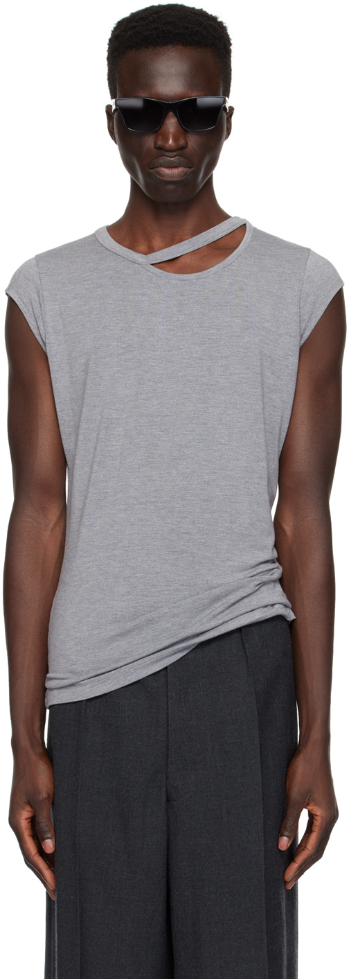Shop Lgn Louis Gabriel Nouchi Gray Cutout T-shirt In Heather Grey 028