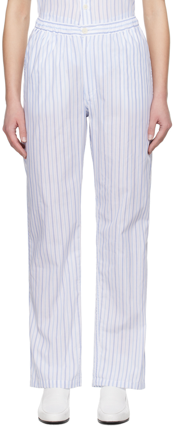 Shop Soulland White & Blue Fadi Trousers In White/blue