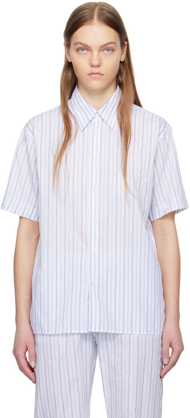 Shop Soulland White & Blue Jodie Shirt In White/blue