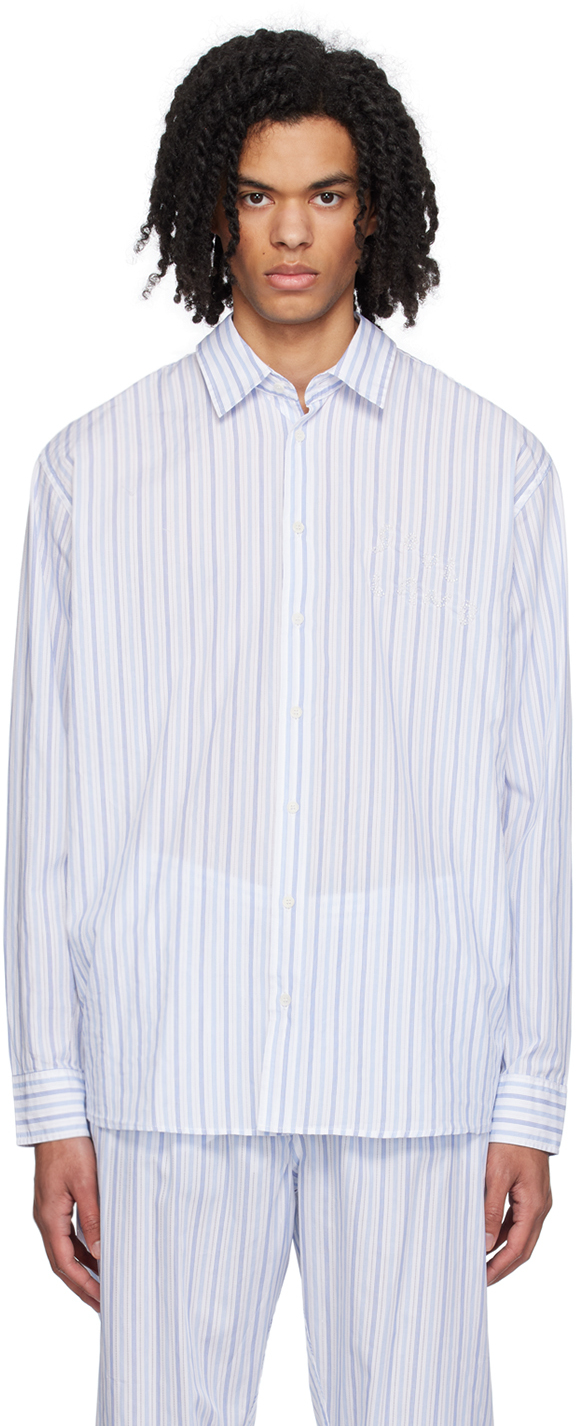 Soulland Blue & White Damon Shirt In White /blue