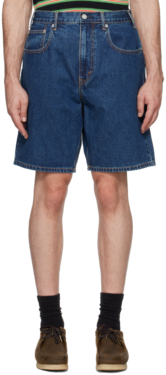 Shop Thisisneverthat Blue Washed Denim Shorts