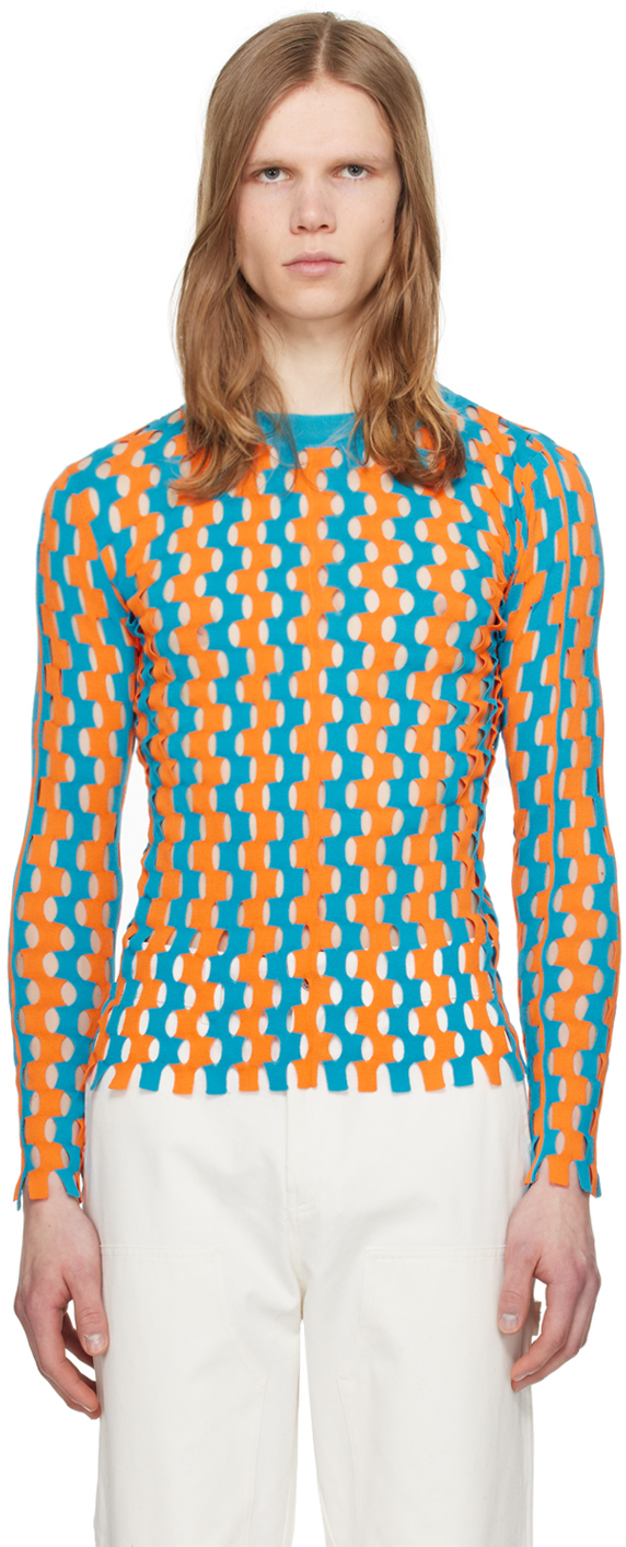 Zankov Blue & Orange Cutout Sweater In Light Blue Aperol