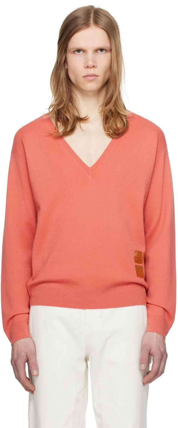 Zankov Pink & Orange V-neck Sweater In Terra Multi