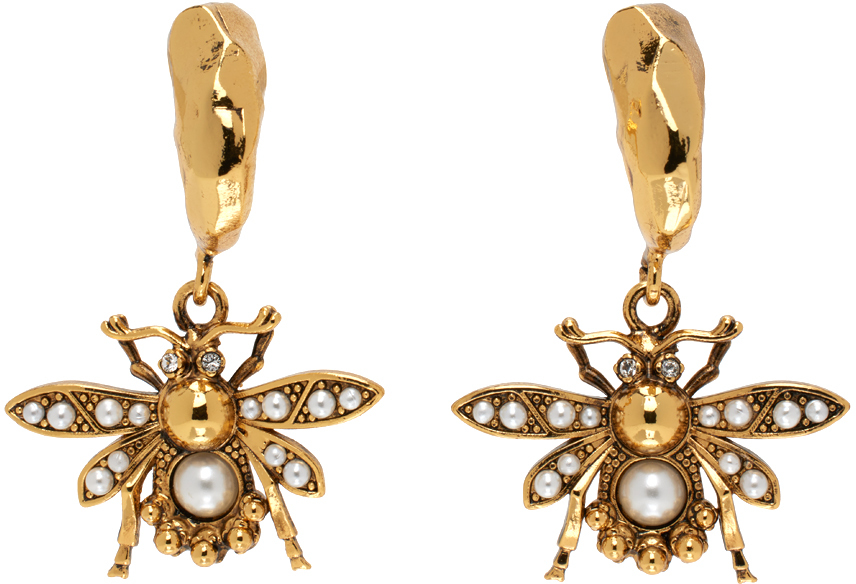 Erdem Gold Bee Earrings In Pearl