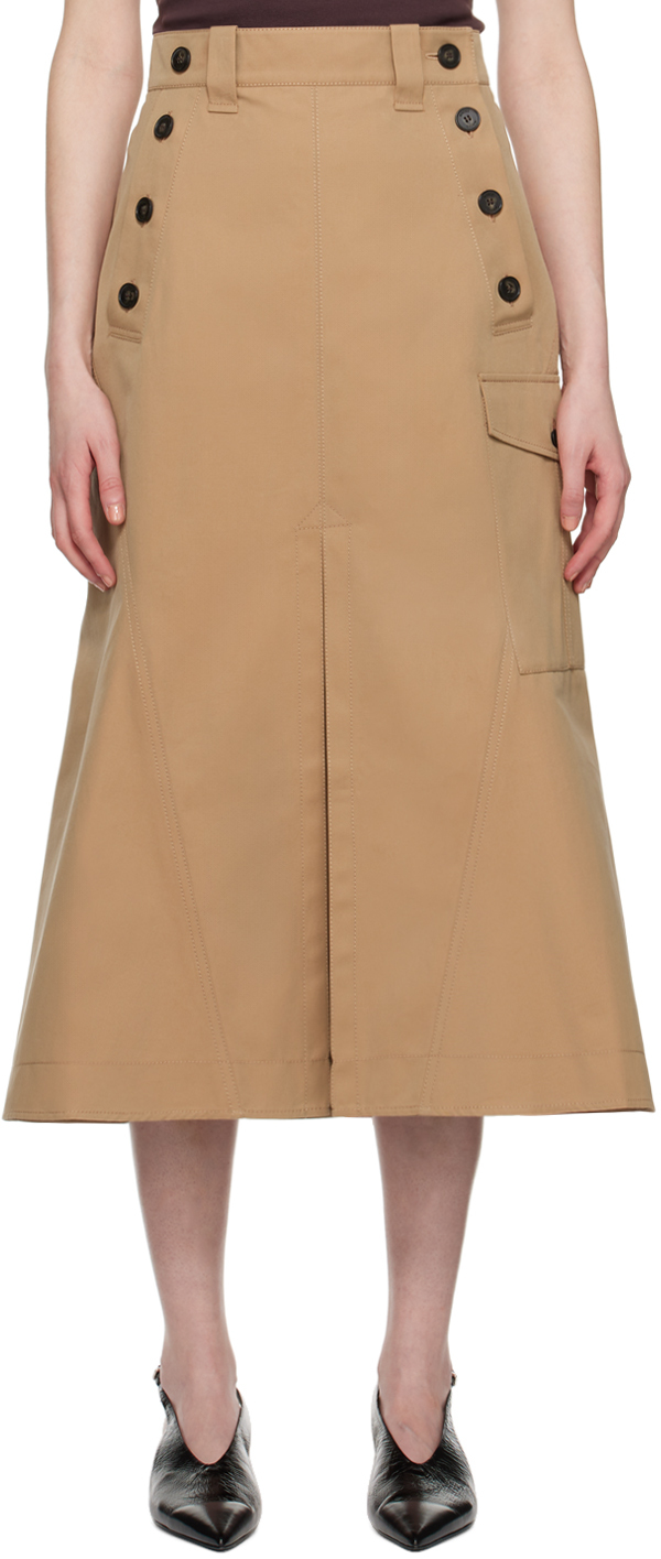 Tan Cargo Pocket Midi Skirt