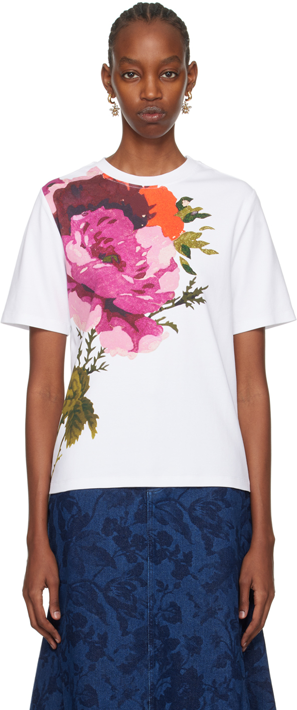 Shop Erdem White Printed T-shirt In Rose