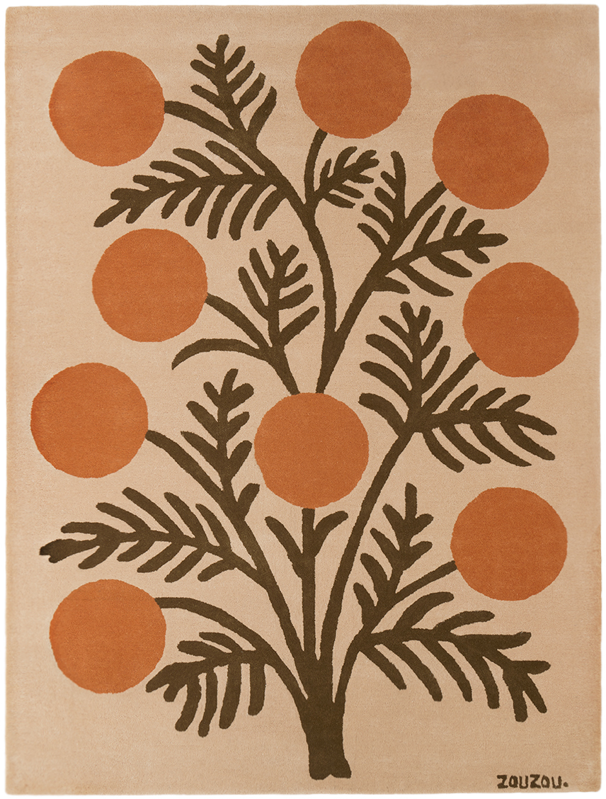 Zouzou Rugs Ssense Exclusive Beige & Orange Marigolds Rug In Off-white/orange