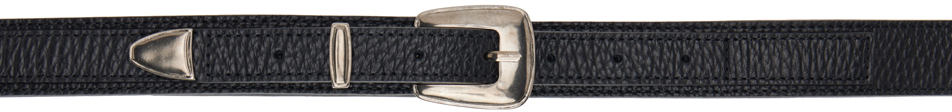 Lemaire Black Pebbled Minimal Western Belt In Black (bk999)