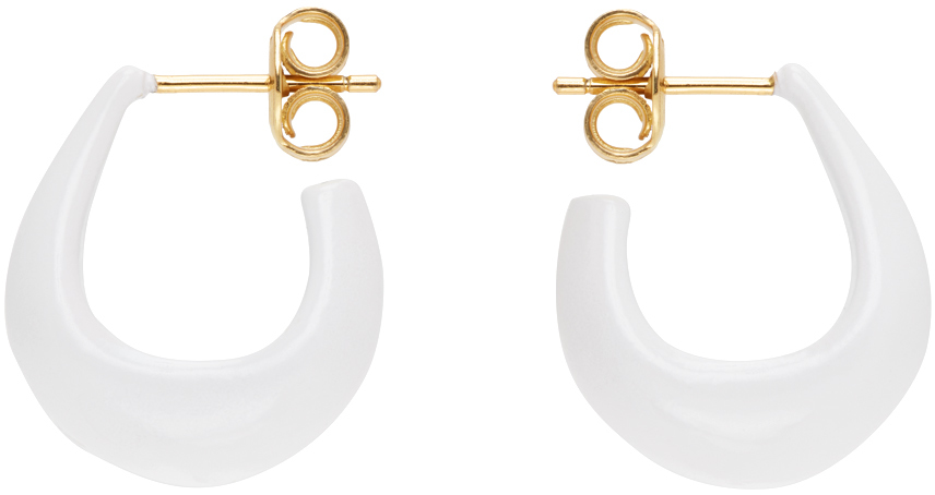 White & Gold Curved Mini Drop Earrings