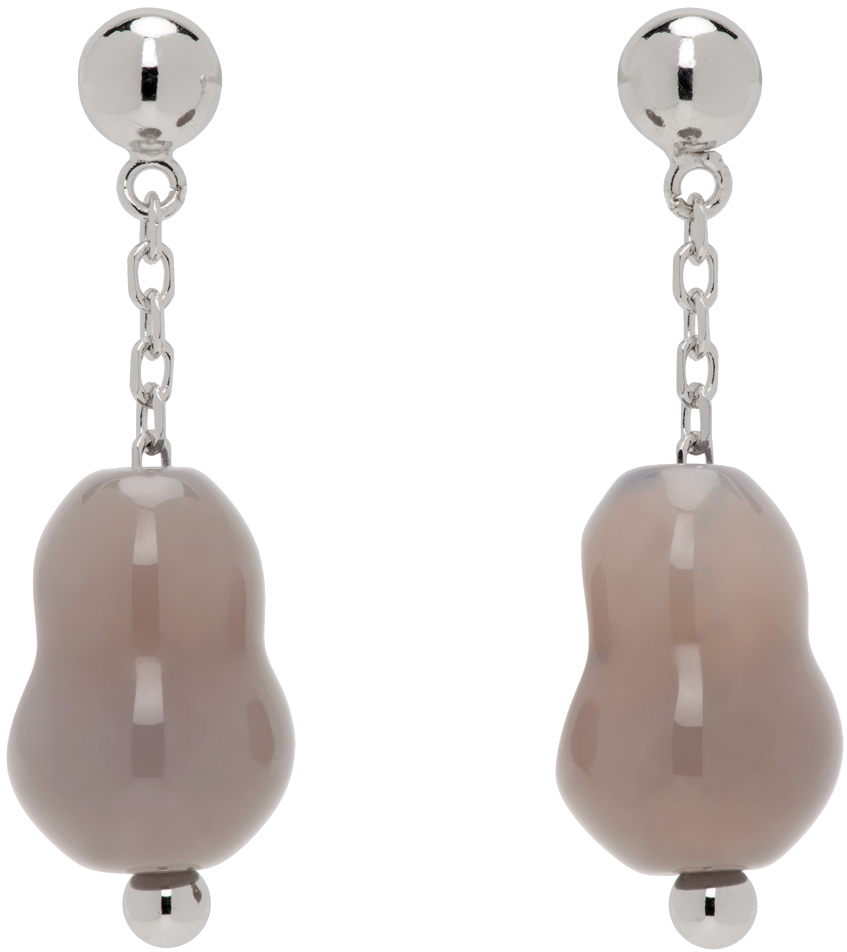 Shop Lemaire Silver & Gray Carved Stones Earrings In Bk915 Light Grey
