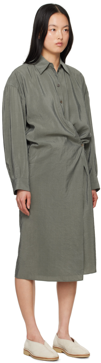 Shop Lemaire Gray Twisted Midi Dress In Bk949 Ash Grey