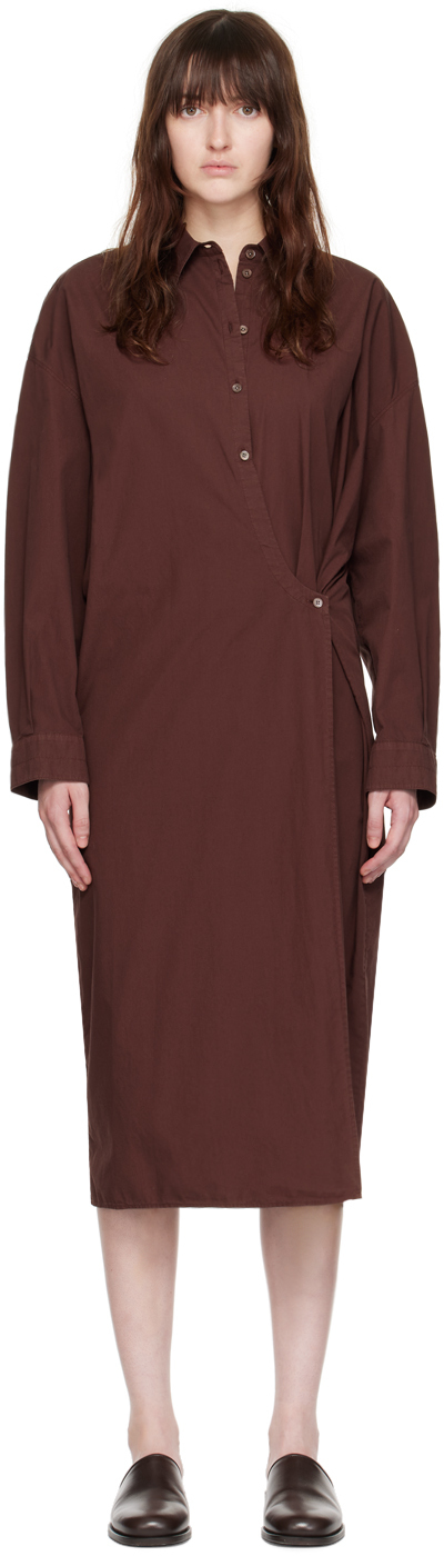 Lemaire Woman Midi Dress Chocolate Brown Size 6 Cotton In Cocoa Bean