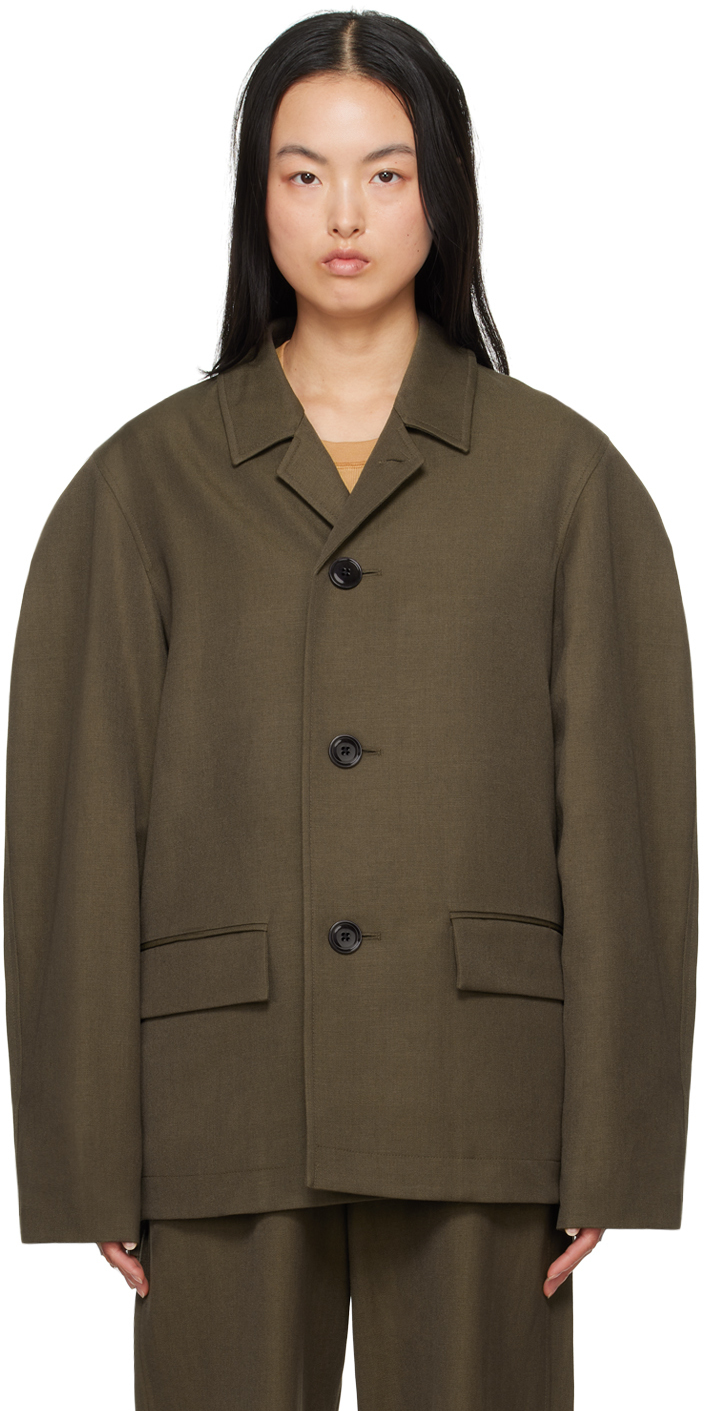 Lemaire Brown Half Coat In Br441 Khaki Brown