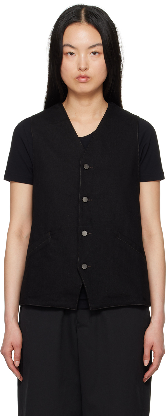 Lemaire Black Button Denim Vest In Bk999 Black