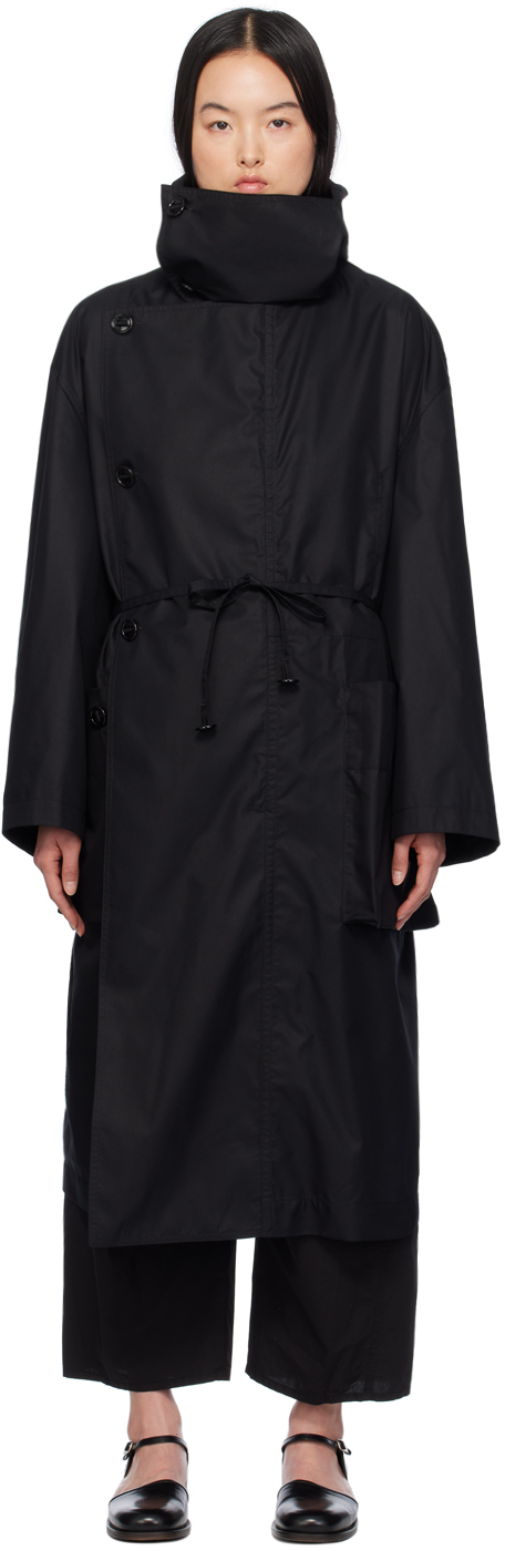 Shop Lemaire Black Asymmetrical Coat In Bk999 Black