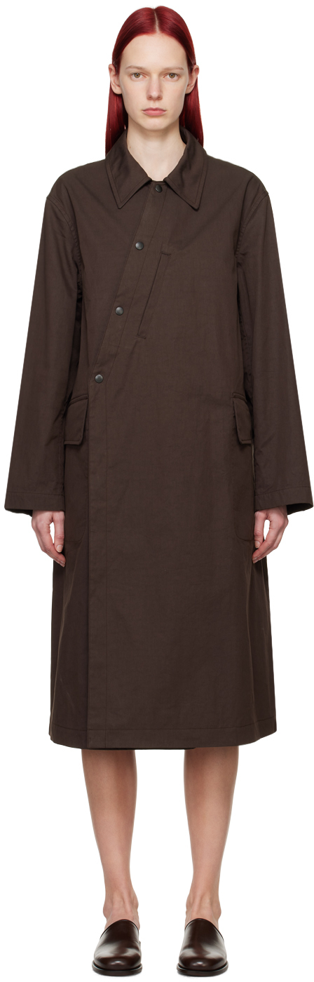 Lemaire Brown Asymmetrical Coat In Re373 Aubergine