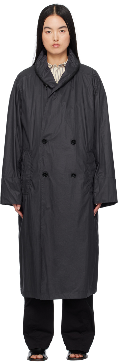 Shop Lemaire Navy Hooded Rain Coat In Bl799 Blue Black