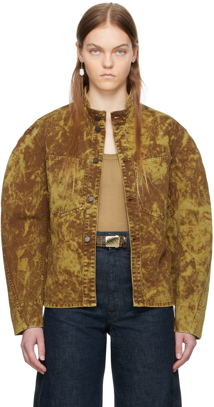 Lemaire Brown Garment-dyed Denim Jacket In Br398 Denim Bronze