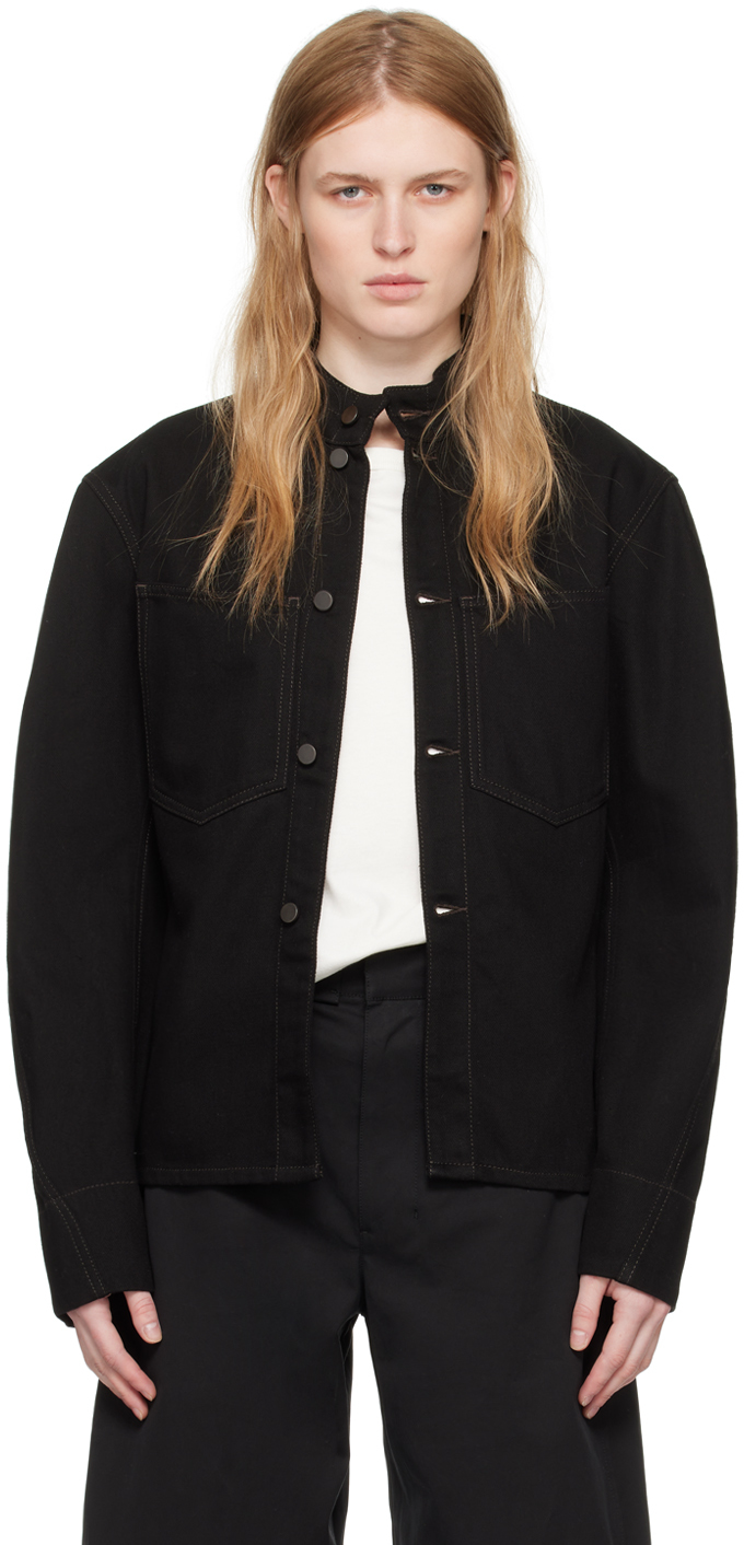 Shop Lemaire Black Curved Sleeve Denim Jacket In Black Denim