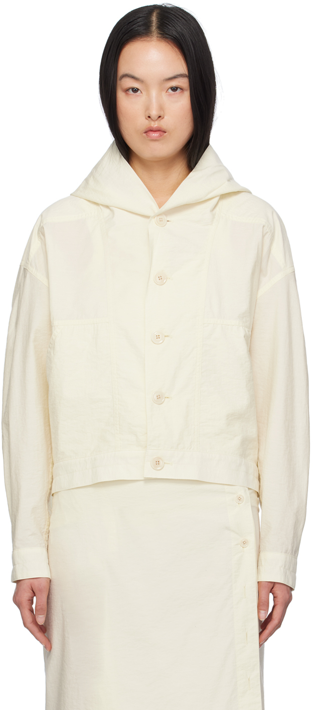 Shop Lemaire Off-white Hooded Bomber Jacket In Ye500 Lemon Glaze