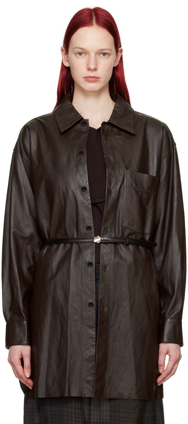 Lemaire Brown Loose Leather Jacket In Br449 Dark Brown