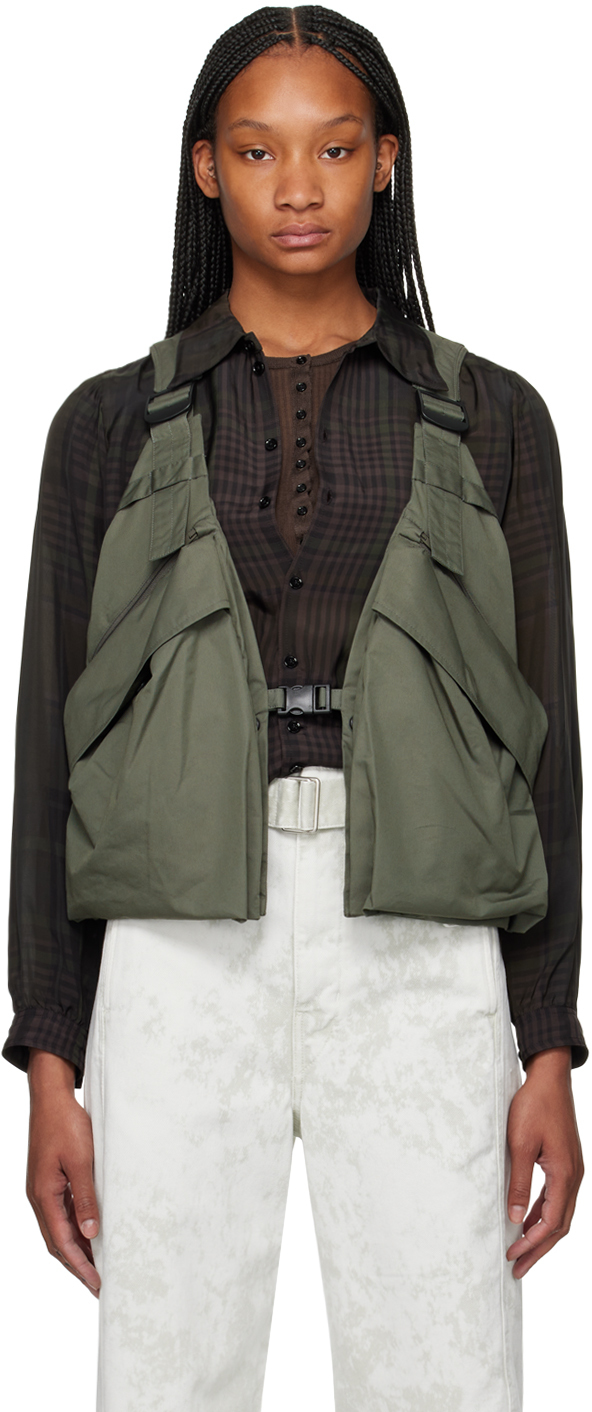 Shop Lemaire Green Utility Vest In Bk949 Ash Grey
