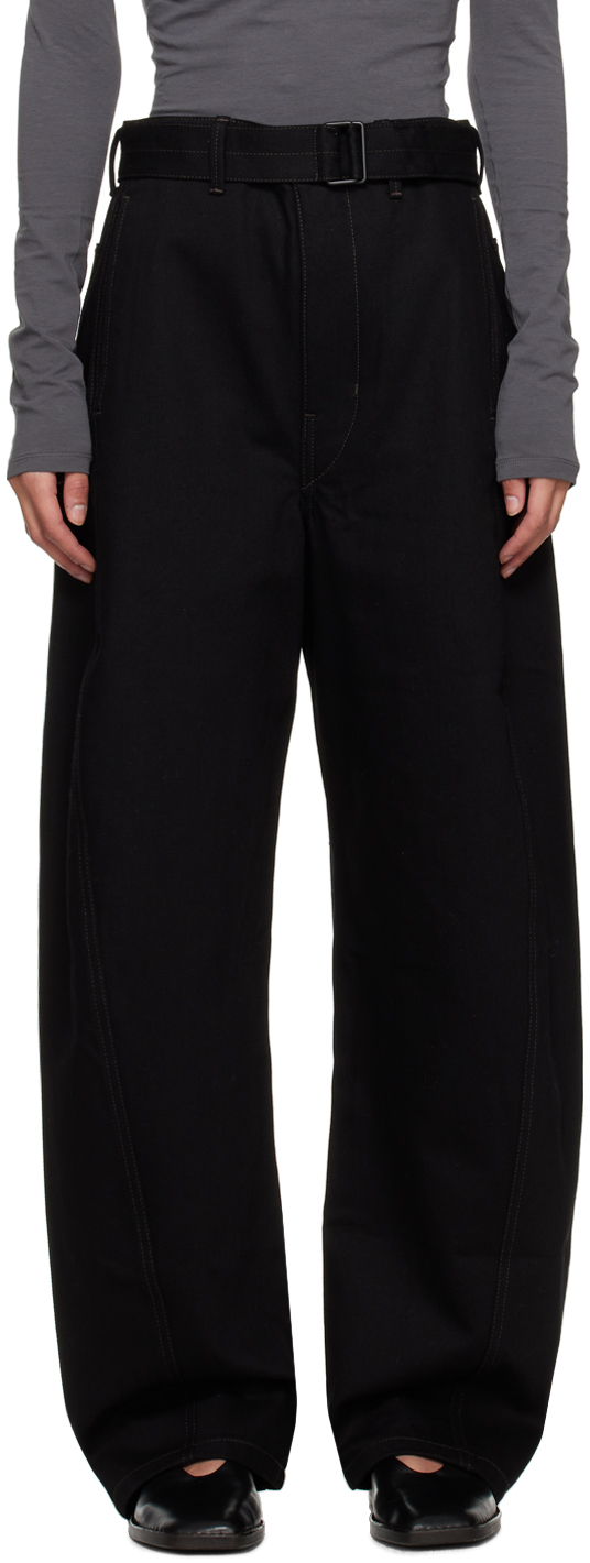 Lemaire Belted Cotton Jeans In Black