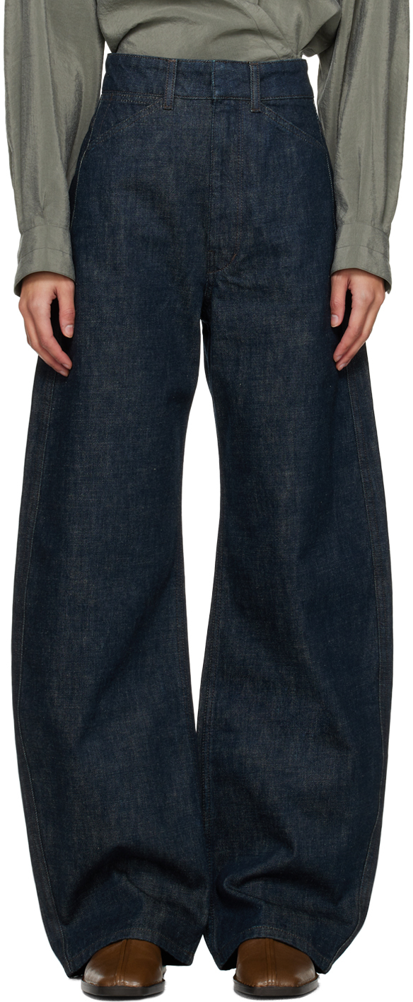 Shop Lemaire Blue Curved Jeans In Bl760 Denim Indigo