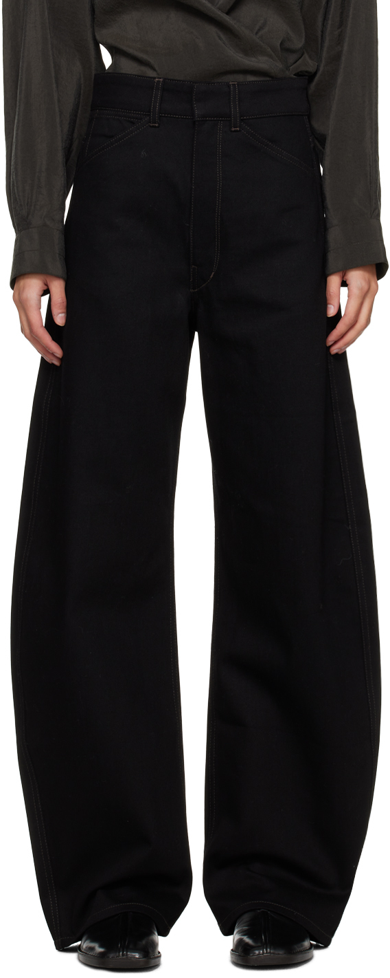 Shop Lemaire Black Curved Jeans In Bk999 Black