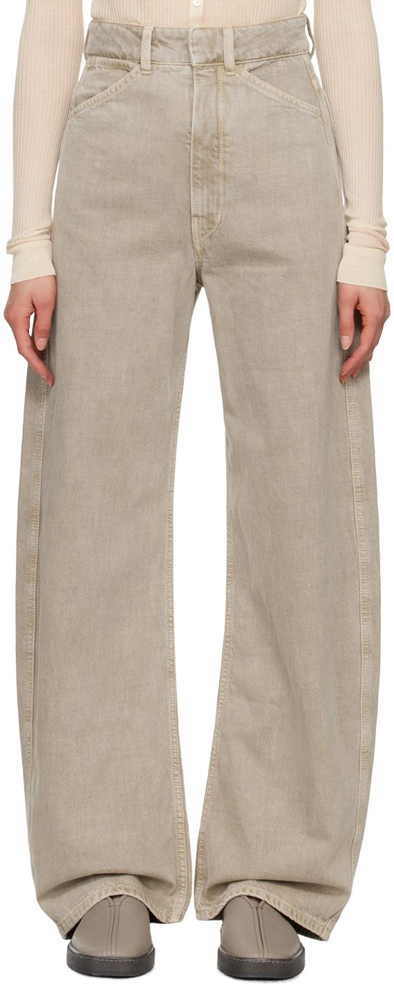 Lemaire Beige Curved Jeans In Bg229 Denim Snow
