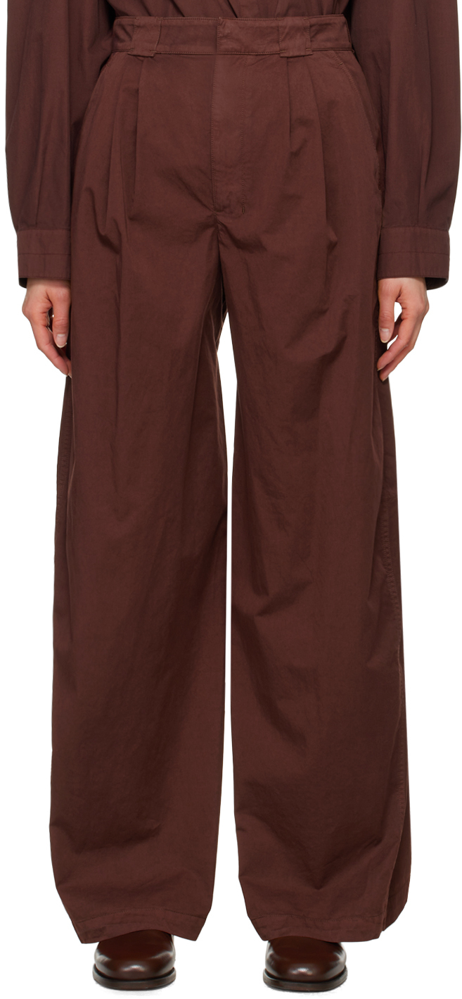 Shop Lemaire Burgundy Wide-leg Trousers In Br399 Cocoa Bean