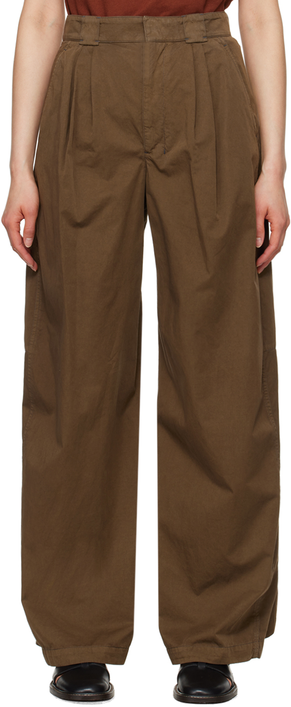 Shop Lemaire Brown Wide-leg Trousers In Br501 Dark Tobacco